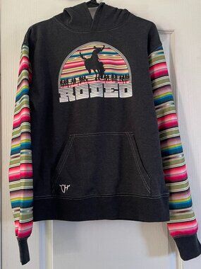 Cowgirl Hardware Rodeo Hoodie Size Medium M Western Graphic Serape Sleeve